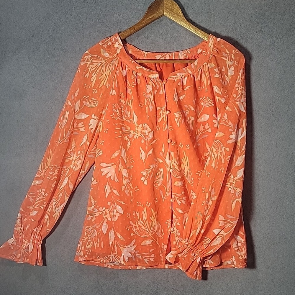 Luvamia Orange Blouse Womens Small Button Down Long Sleeve Boho‎ Poet Fairy
